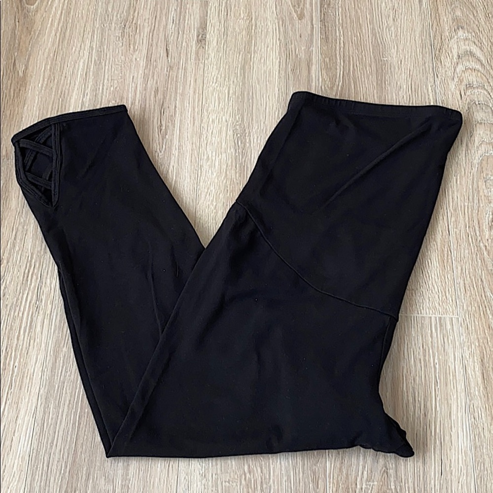 Black Maternity Leggings with Crisscross Detail